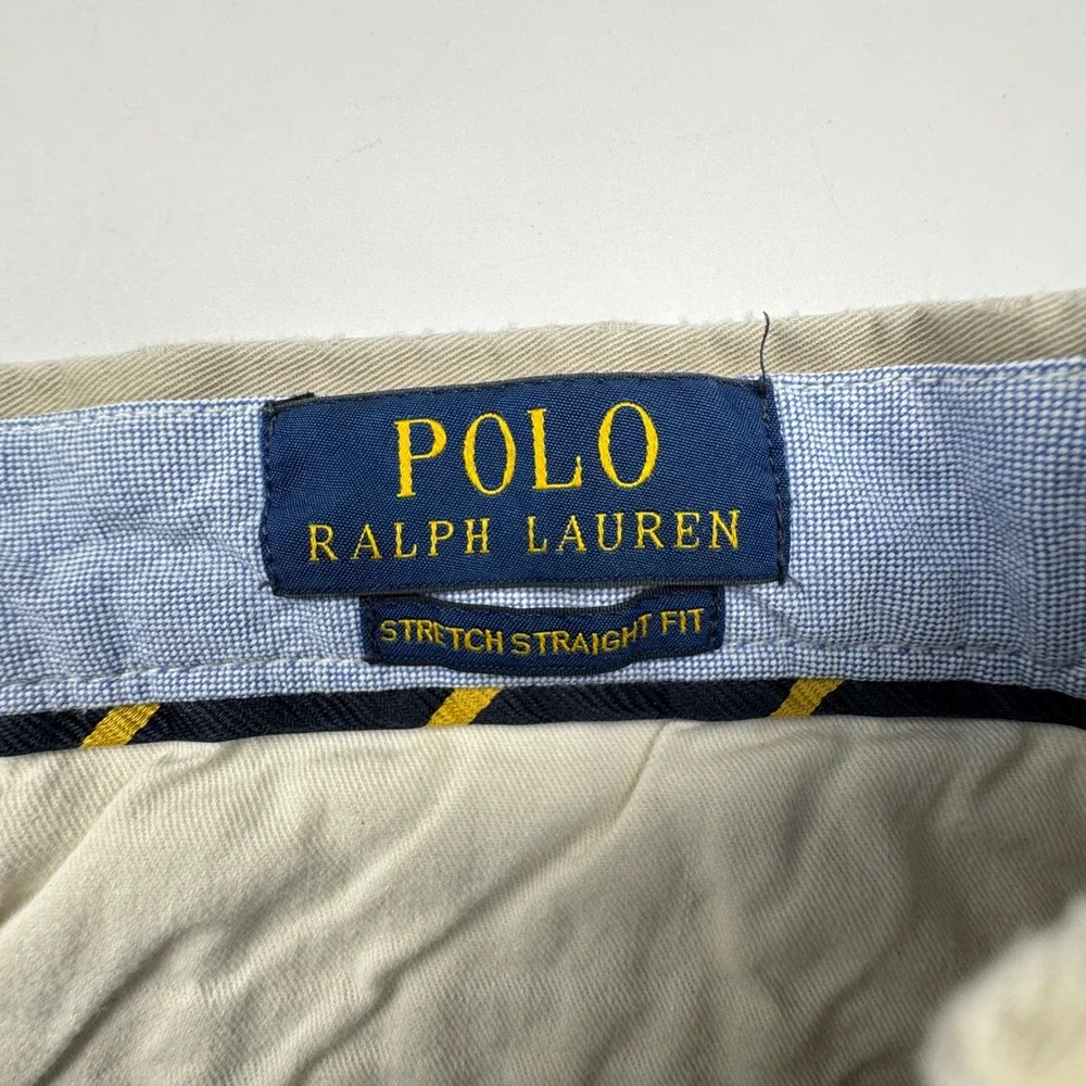 Polo Ralph Lauren Chino Pants 33/32 Khaki Stretch Straight Fit Classic Prep Tan